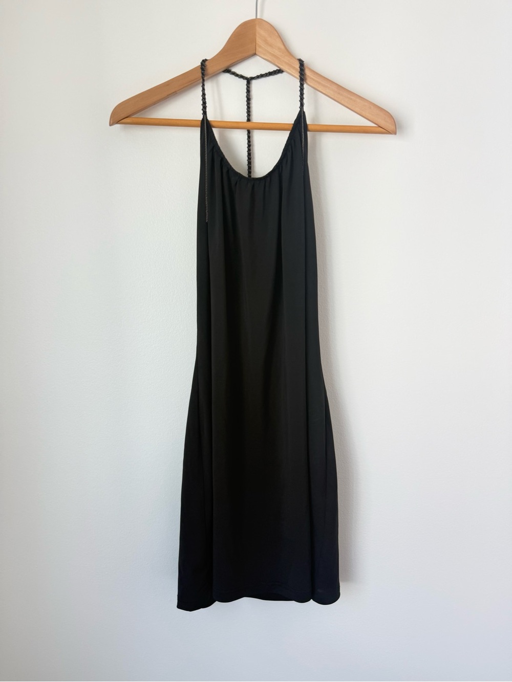 Lined Black Slip Dress with Braided T-Strap